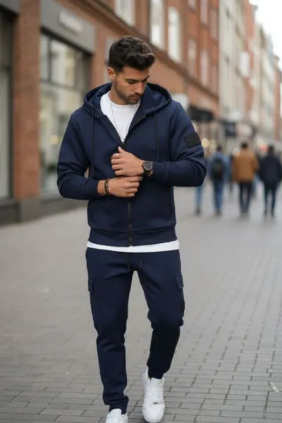 Trening barbati slim fit bleumarin, Pantaloni + Hanorac, silon  5047 O2-5.2