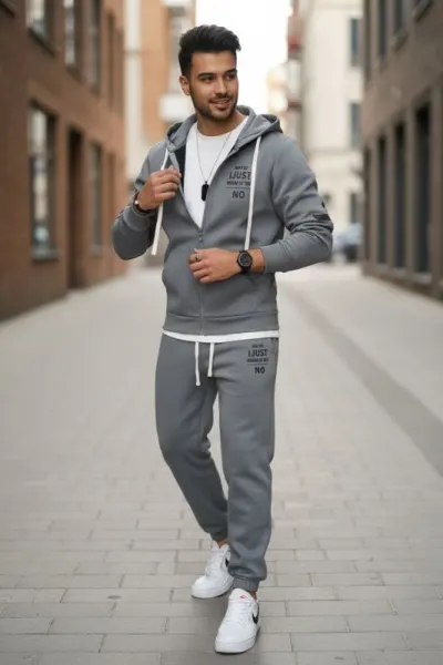 Trening barbati slim fit gri  Pantaloni + hanorac 162 22A-5