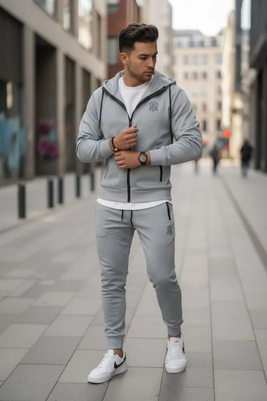 Trening barbati slim fit gri Pantaloni + Hanorac AB031 22A-3.1