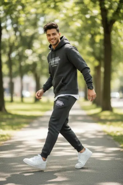 Trening barbati slim fit gri, Pantaloni + Hanorac, vatuit  12105  I3-3.1