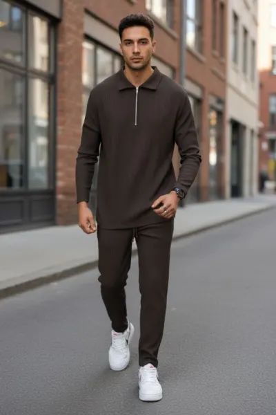 Trening barbati slim fit maro, Pantaloni + bluza C300 D5-5.2