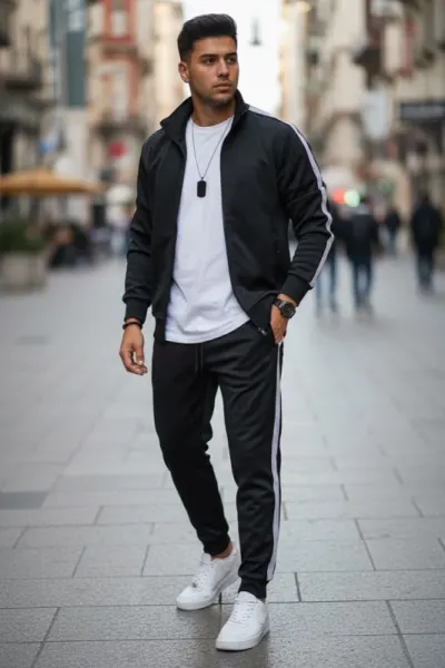 Trening barbati slim fit negru, Pantaloni + Hanorac 1209 O3-2.3