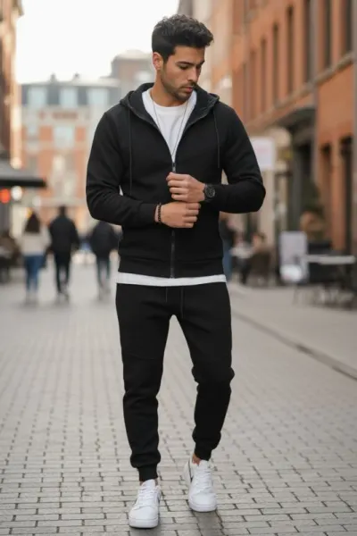 Trening barbati slim fit negru  Pantaloni + Hanorac 5032  i15-5.1
