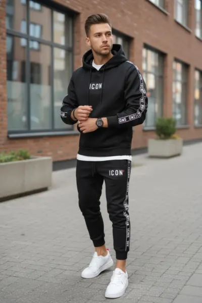 Trening barbati slim fit negru  Pantaloni + Hanorac 5041 i11-3
