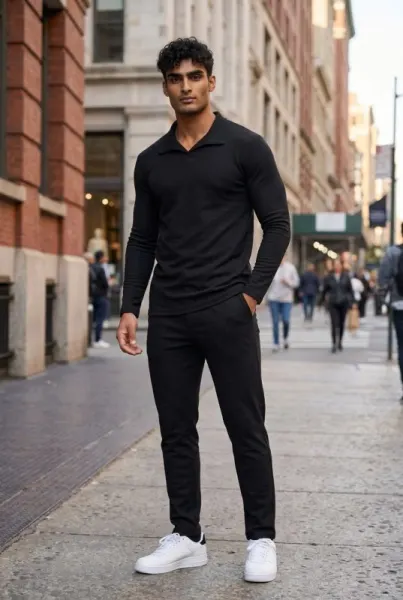 Trening barbati slim fit negru Pantaloni + Hanorac 7500