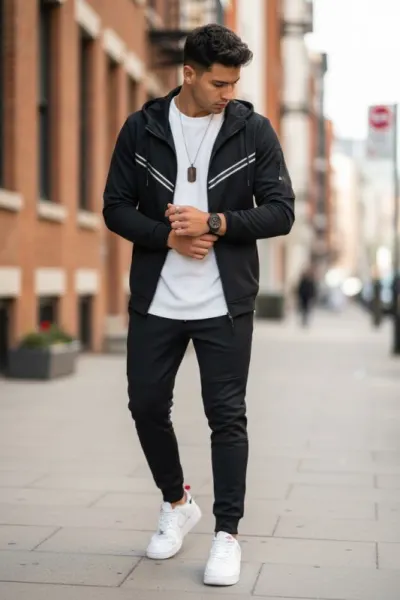 Trening barbati slim fit negru, Pantaloni + Hanorac RM09 23-3