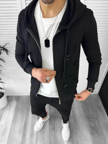 Trening barbati slim fit, negru,  Pantaloni + Hanorac T12933 20-2
