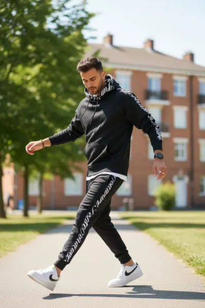 Trening barbati slim fit negru, Pantaloni + Hanorac, vatuit  RM59 i16-3.1.2