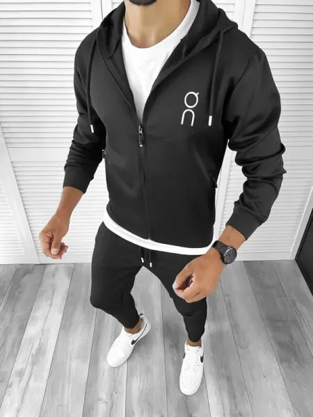 Trening barbati slim fit Pantaloni + Hanorac negru 12182 1