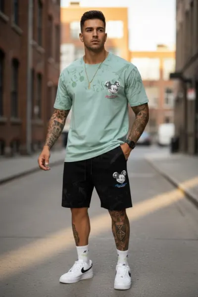 Trening barbati slim fit vernil Pantaloni + tricou 2120