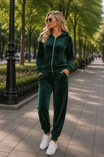 Trening catifea fermoar cu bata la pantaloni