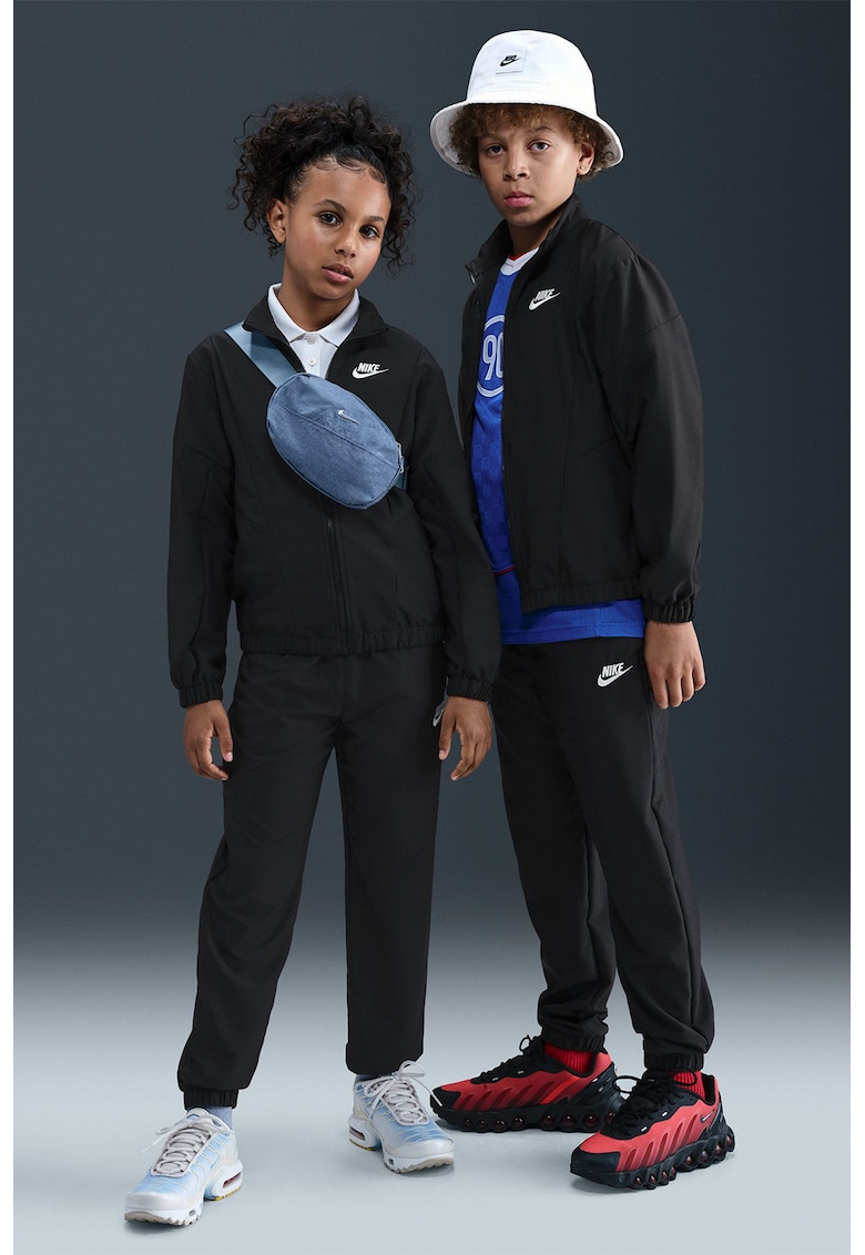Trening cu fermoar si model colorblock Sportswear - Alb/Negru stins