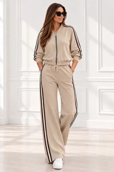 Trening dama CORINA, cu guler inalt si fermoar, Bej, Marime S/M/L