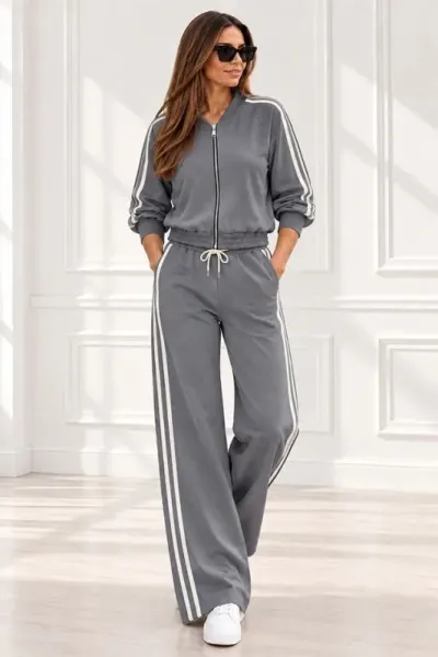 Trening dama CORINA, cu guler inalt si fermoar, GRI, Marime S/M/L