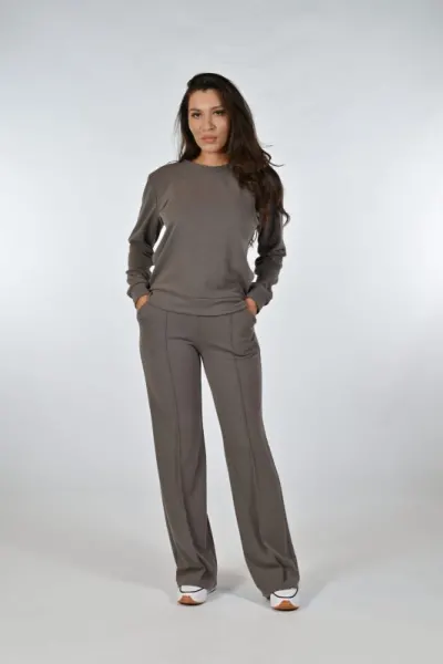 Trening Dama Gri Bluza si Pantaloni cu Buzunare