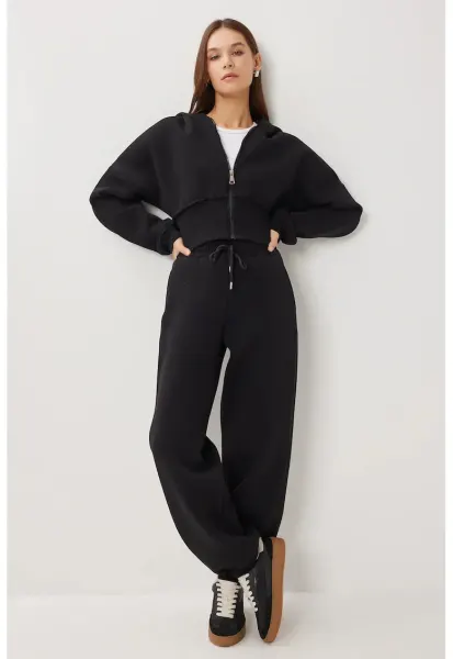 Trening dama Happiness Istanbul - Hanorac cu Gluga - Pantaloni Largi - Negru