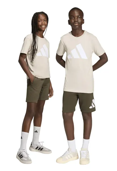 Trening de bumbac cu pantaloni scurti si imprimeu logo - Kaki/Crem