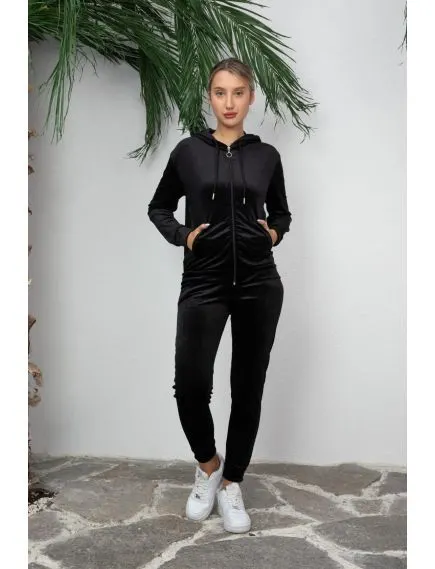 Trening doua piese dama din catifea, uni, negru