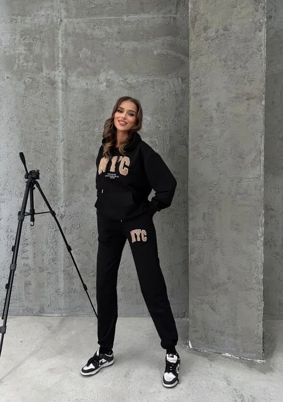 Trening pentru femei, cu model imprimat NYC, Negru