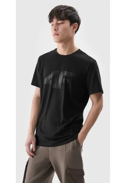 Tricou Barbati  SPORTSTYLE - Negru Intens - 100% Bumbac - Regular Fit - M-XXL - Imprimeu Frontal 4F
