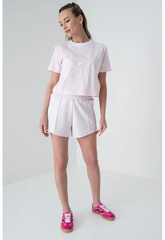 Tricou crop cu logo - pentru fitness - Roz deschis