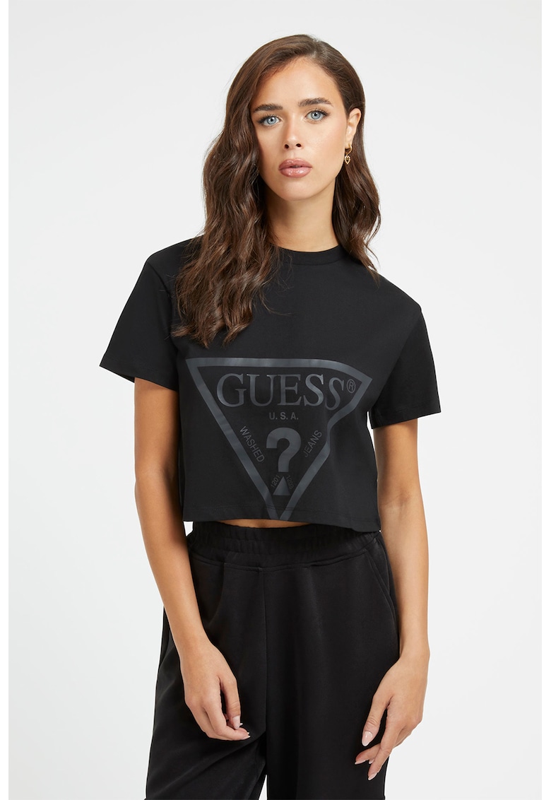 Tricou crop pentru fitness Adele - Negru