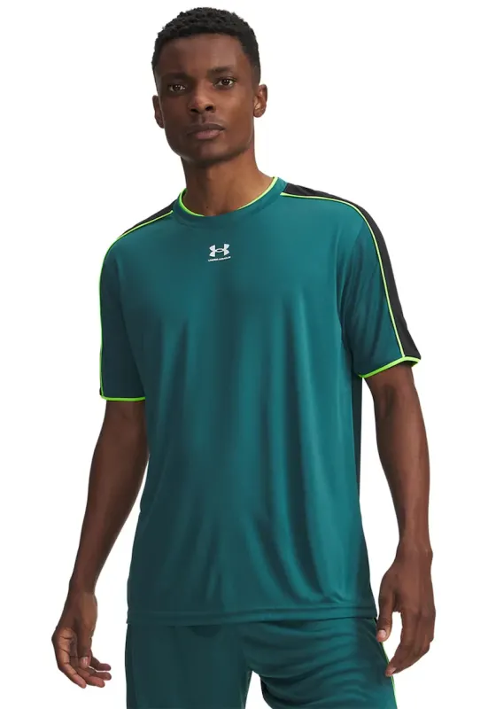 Tricou cu decolteu la baza gatului si logo pentru fotbal Challenger - Verde electric/Verde feriga