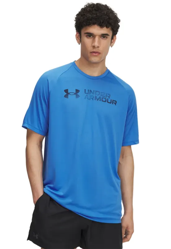 Tricou cu decolteu rotund si imprimeu pentru antrenament - Albastru royal