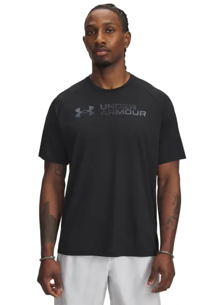 Tricou cu decolteu rotund si imprimeu pentru antrenament - Negru stins/Gri inchis