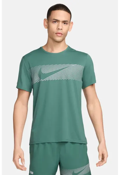 Tricou cu detalii fosforescente pentru alergare Miler Flash - Verde persan