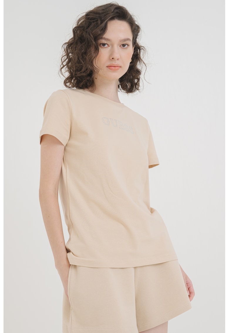 Tricou cu logo - pentru fitness - Bej/Argintiu