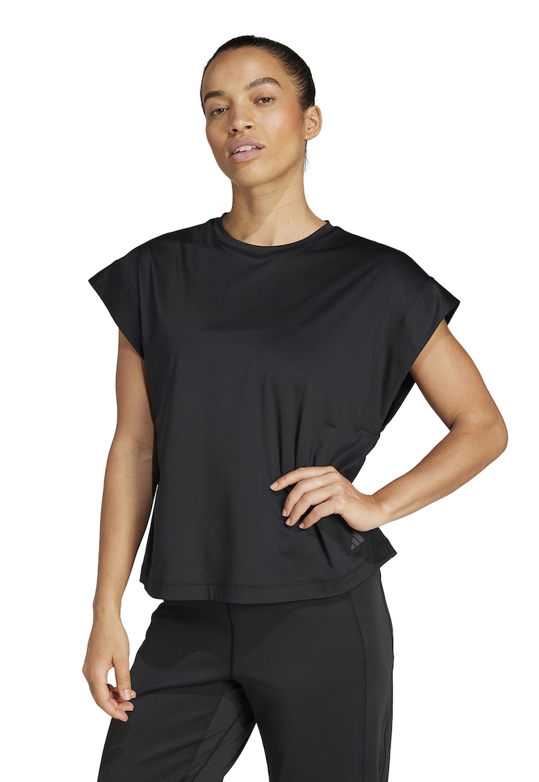 Tricou cu slit pe partea din spate pentru yoga - Negru