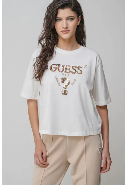 Tricou din bumbac cu paiete pentru antrenament - Auriu/Alb fildes