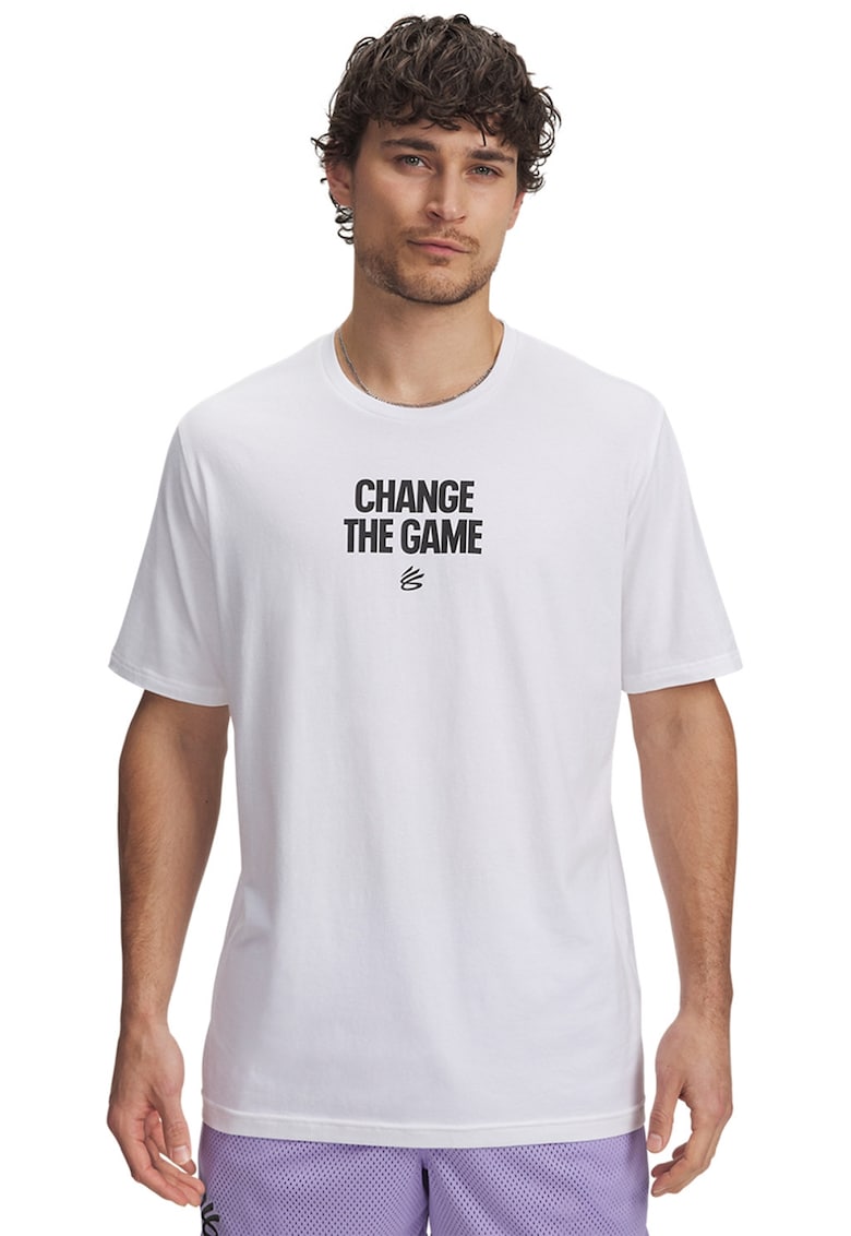 Tricou dun amestec de bumbac cu imprimeu text - pentru baschet Curry Playable - Alb/Negru