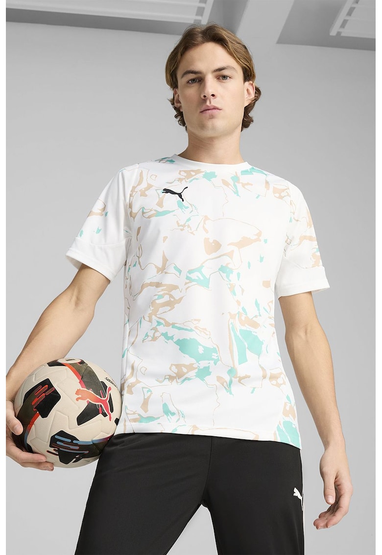 Tricou pentru fotbal Marbled - Maro taupe/Alb optic/Verde menta