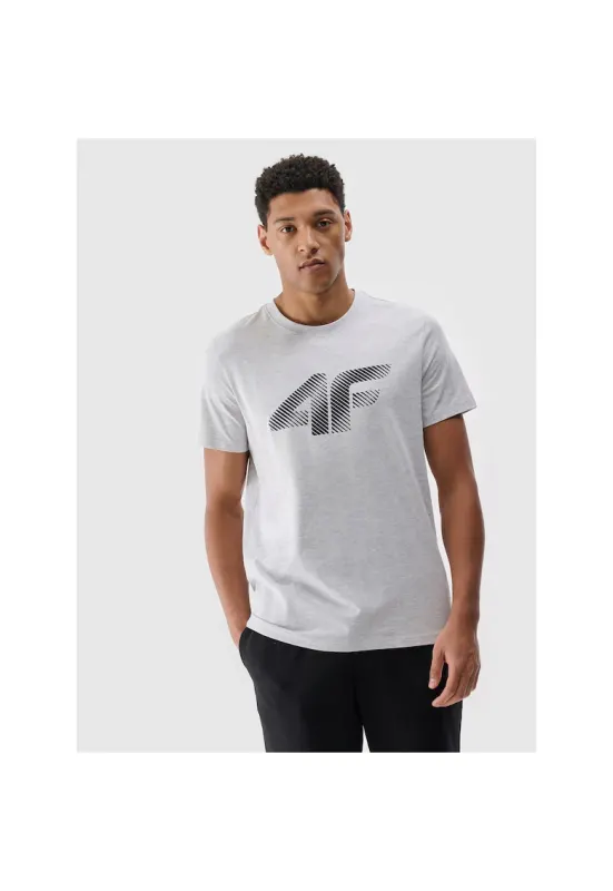 Tricou sport barbatesc imprimeu - gri - bumbac