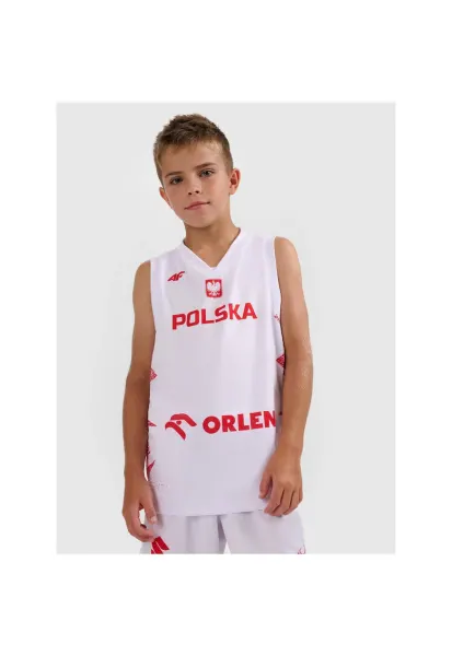 Tricou sport copii -  baschet - alb - poliester